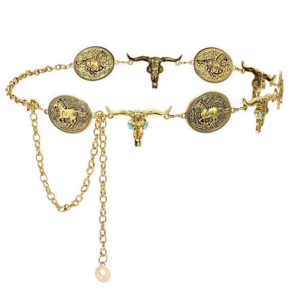 Accessories - 4199 Western Concho Belt For Women Silver Gold Chain Cowgirl